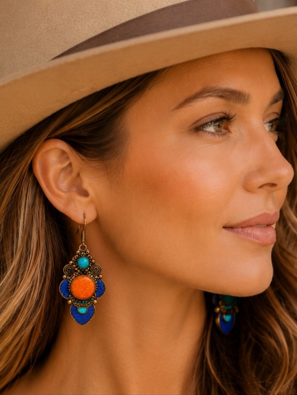 Boho Sterling Silver 925 Coral And Turquoise Drop Earrings - Handmade